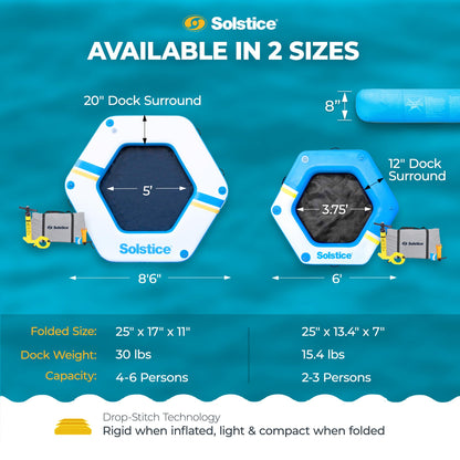 Solstice 6-Person Hex Mesh Inflatable Dock, Floating Water Raft Platform, 8ft 6in - Hexagonal Outdoor Hangout for Lake, River, Swimming Pool & Beach, Includes Carry Bag