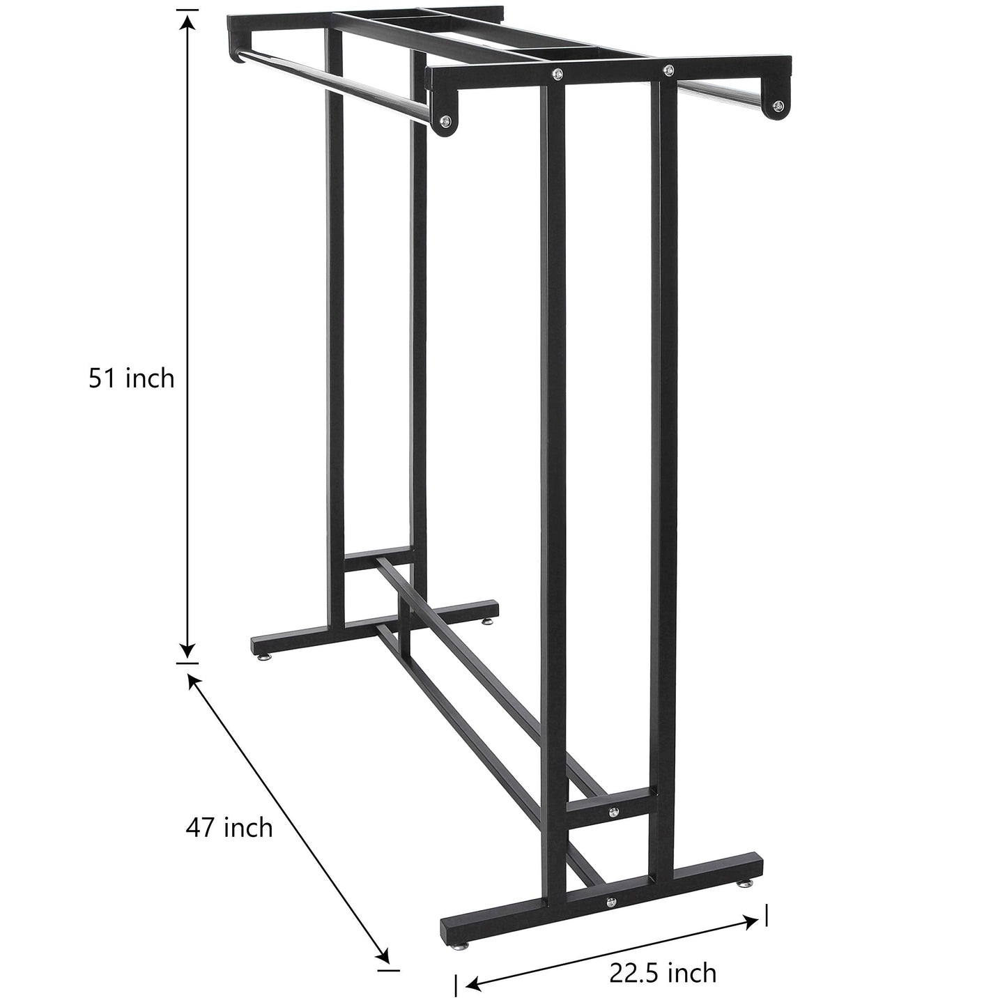 MyGift Black Clothes Rack for Bedroom Laundry Living Room, Heavy Duty Double Rod portable Freestanding Garment Rack Clothing Hanger Stand with Built-In Shelf and Storage