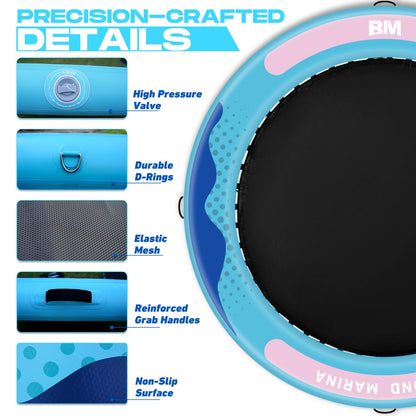 BEYOND MARINA Inflatable Water Hammock Floating Air Dock River Float with Mesh Heavy Duty Round Ring Raft for Pool Lake Ocean Portable Island Platform Pad 8'*6'*6"