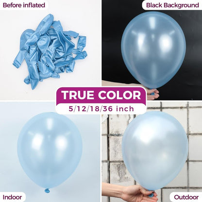 Bezente Pearl Light Blue Latex Party Balloons - 100 Pack 12 inch Round Helium Pearl Baby Pastel Blue Balloons for Graduation Birthday Gender Reveal Wedding Under The Sea Theme Party Decorations
