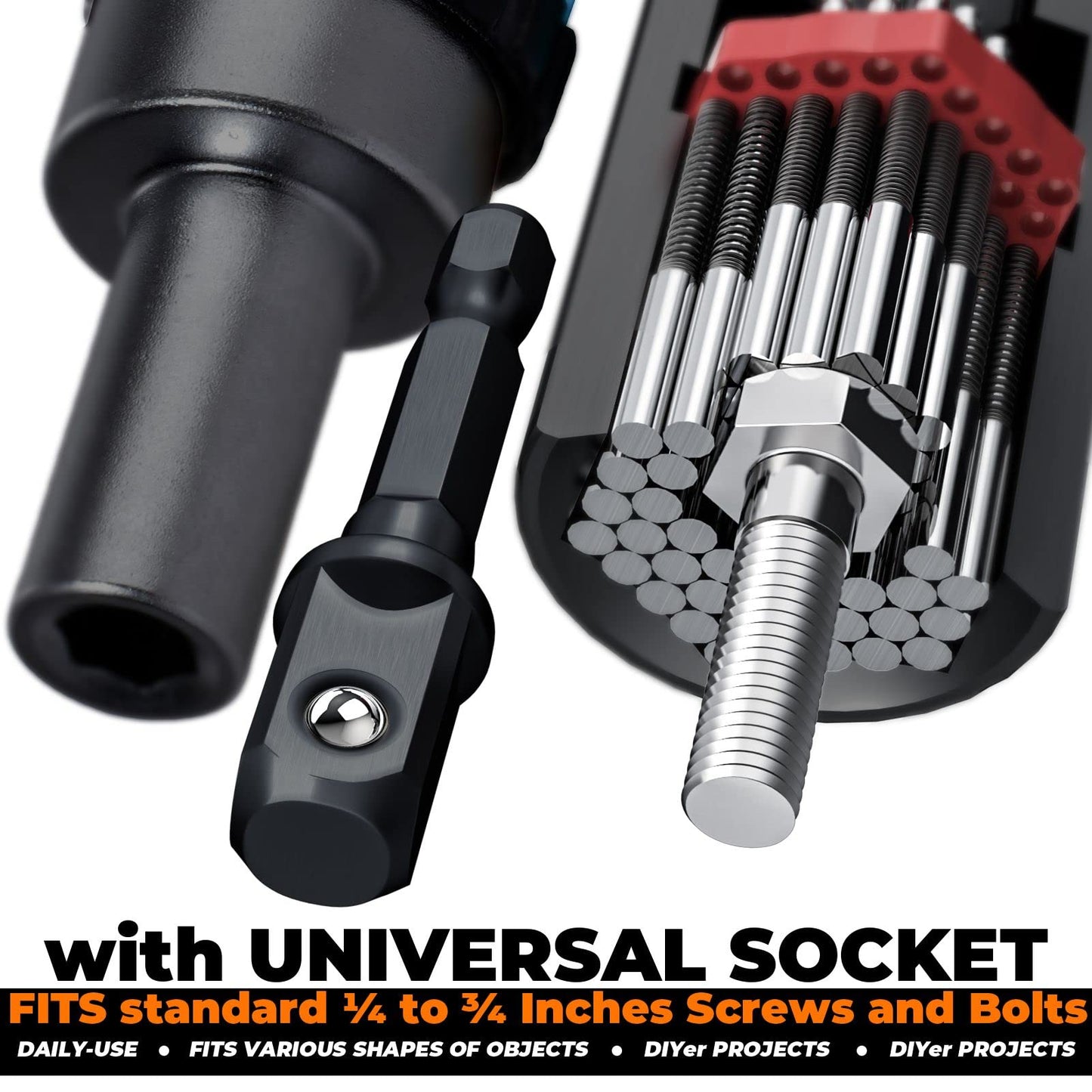 MANWALD Universal Socket Tool Set, Ratcheting T-Handle Screwdriver Set with Power Drill Adapter, Fathers Day Dad Gifts from Daughter Wife Son, Gifts for Him Men Husband, Boyfriends, Orange, Black