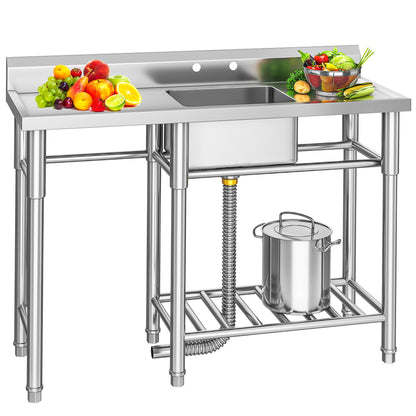 YITAHOME Stainless Steel Freestanding Utility Large Sink with 2 Drainboards & Cart Storage Space, Single Bowl NSF Commercial Prep Sink W/Storage Shelf for Restaurant, Laundry, Garage,Outdoor 50in