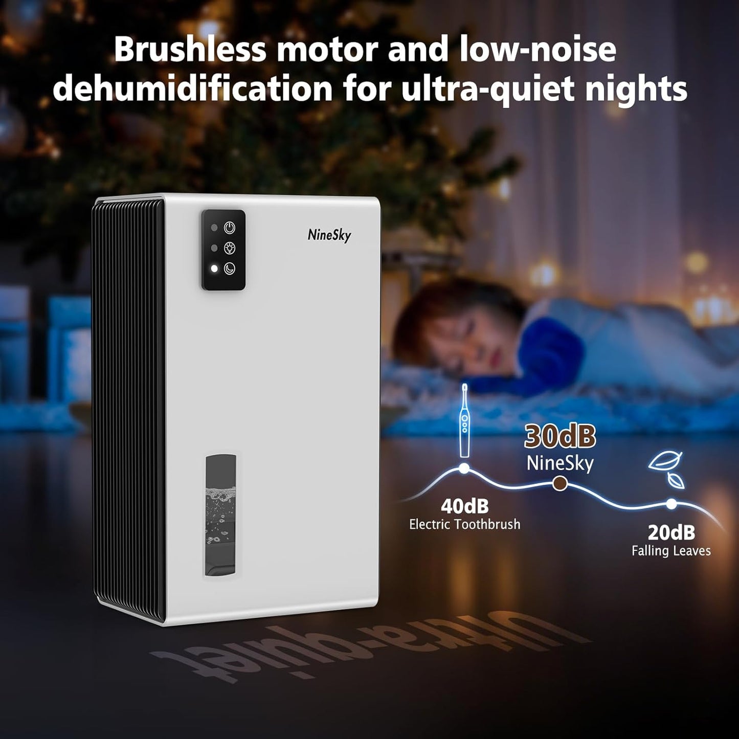 NineSky Dehumidifier - 1000 Sq.Ft. Home Dehumidifier with 95Oz Tank & 7-Color Ambient Light | Quiet & Safe