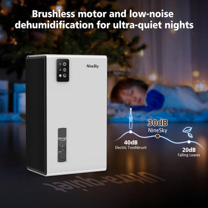NineSky Dehumidifier - 1000 Sq.Ft. Home Dehumidifier with 95Oz Tank & 7-Color Ambient Light | Quiet & Safe