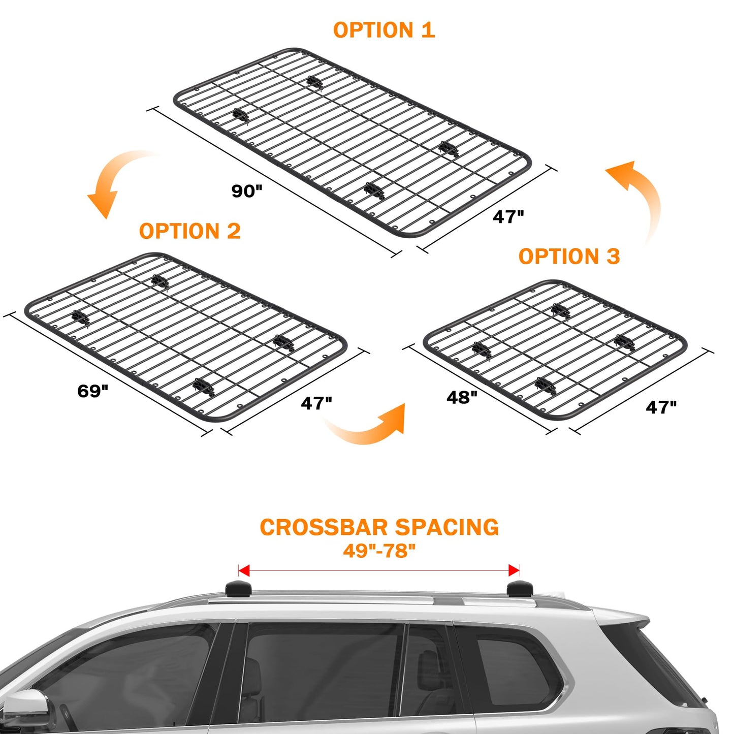 WILDROAD Car Roof Platform, Universal Roof Flat Rack 90" x 47" x 1.3" Heavy Duty Roof Rack Platform with Super Duty Bungee Cargo Net, Ratchet Straps and Anti-Rust Sealant Fits for SUV Truck Cars