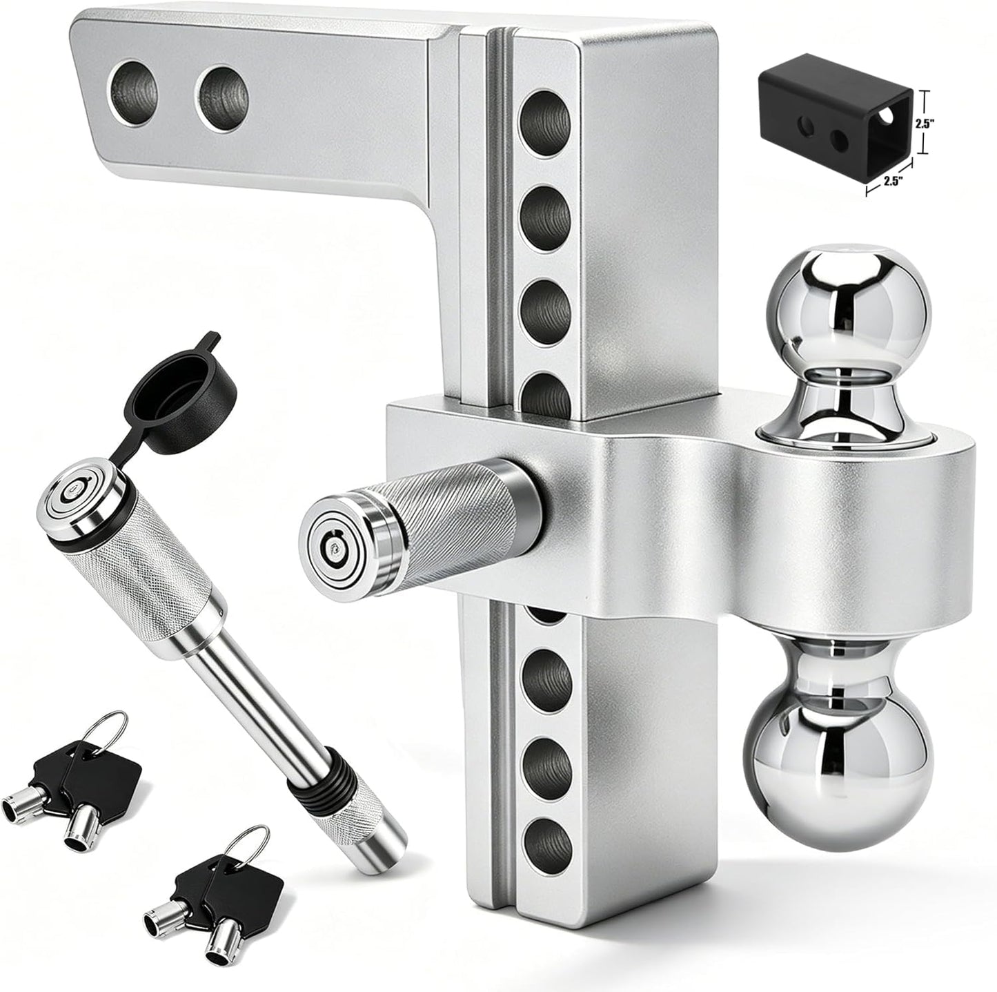 Chaoos Drop Hitch 2.5 Inch Receiver, Adjustable 8 Inch Trailer Hitch Ball Mount,12000LBS GTW(2" & 2-5/16") Chrome Plated Steels Balls, Aluminum 2.5 Hitch Receiver Tow Hitches, 2 Anti-Theft Pins Locks