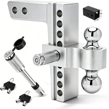Chaoos Drop Hitch 2.5 Inch Receiver, Adjustable 8 Inch Trailer Hitch Ball Mount,12000LBS GTW(2" & 2-5/16") Chrome Plated Steels Balls, Aluminum 2.5 Hitch Receiver Tow Hitches, 2 Anti-Theft Pins Locks