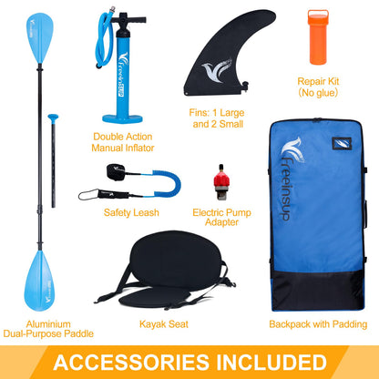 Freein SUP Inflatable Stand Up Paddle Board with Kayak Seat,Paddle Boards for Adults, Accessories sup Pump Adaptor,sup Kayak Paddle(Blue, 11')