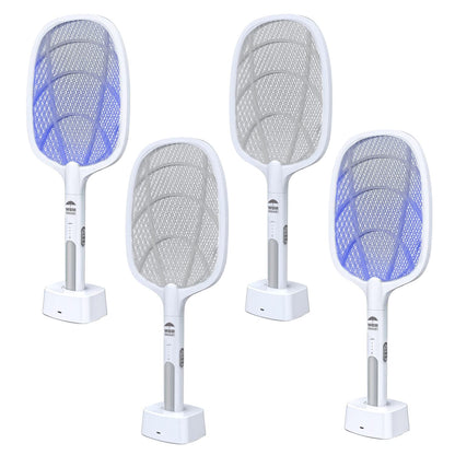 2 in 1 Electric Bug Zapper, Mosquitoes Trap Lamp & Racket, USB Rechargeable Electric Fly Swatter for Home and Outdoor Powerful Grid 3-Layer Safety Mesh Safe to Touch, Pack of 4