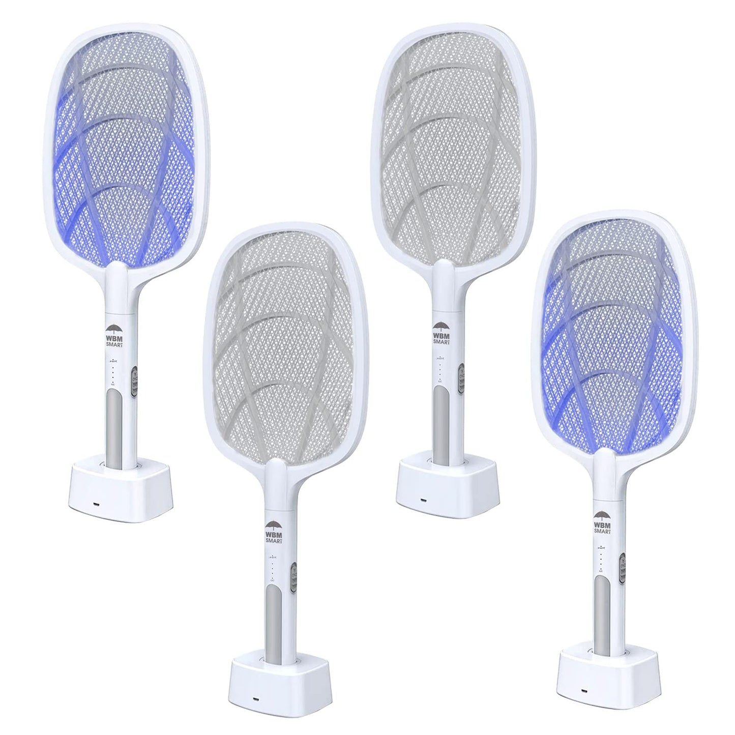 2 in 1 Electric Bug Zapper, Mosquitoes Trap Lamp & Racket, USB Rechargeable Electric Fly Swatter for Home and Outdoor Powerful Grid 3-Layer Safety Mesh Safe to Touch, Pack of 4