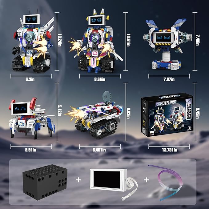 5 in 1 STEM Robot Building Kit APP &amp Remote Control Screen Building Toys Eye Coding Robots Rechargeable 620Pcs DIY Super Warriors for Kids Learning Boys Girls Birthday Gifts