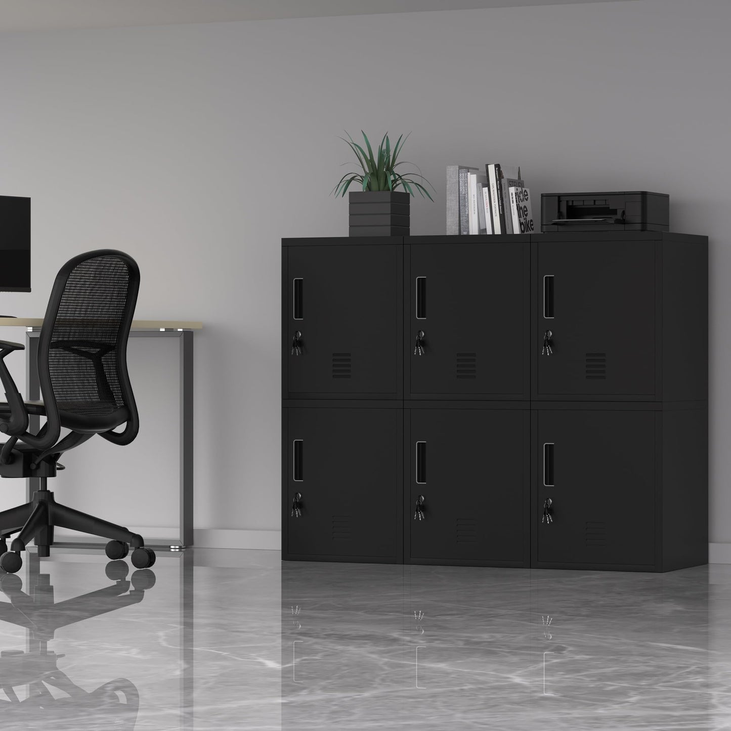 JINGUR Metal Storage Locker Cabinet with Locking Door and Adjustable Shelf for Home Office Classroom Workshop Organization (Black)