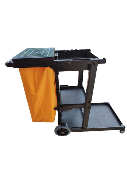 Simpli-Magic Janitorial Cart, 330 lbs Capacity – 3-Shelf Commercial Housekeeping Cleaning Cart on Wheels, 25 Gallon Bag with Lid – Stable, Smooth Movement