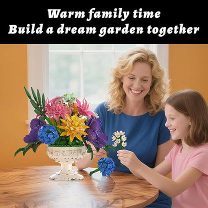 Flowers Bouquet Botanicals Collection Building Sets with Vase Artificial Flowers Arrangement Building Toys Pretty Home Decor Table Decor Birthday Gifts for Women Gf Adults Girls Age 14+ (1081 PCS)