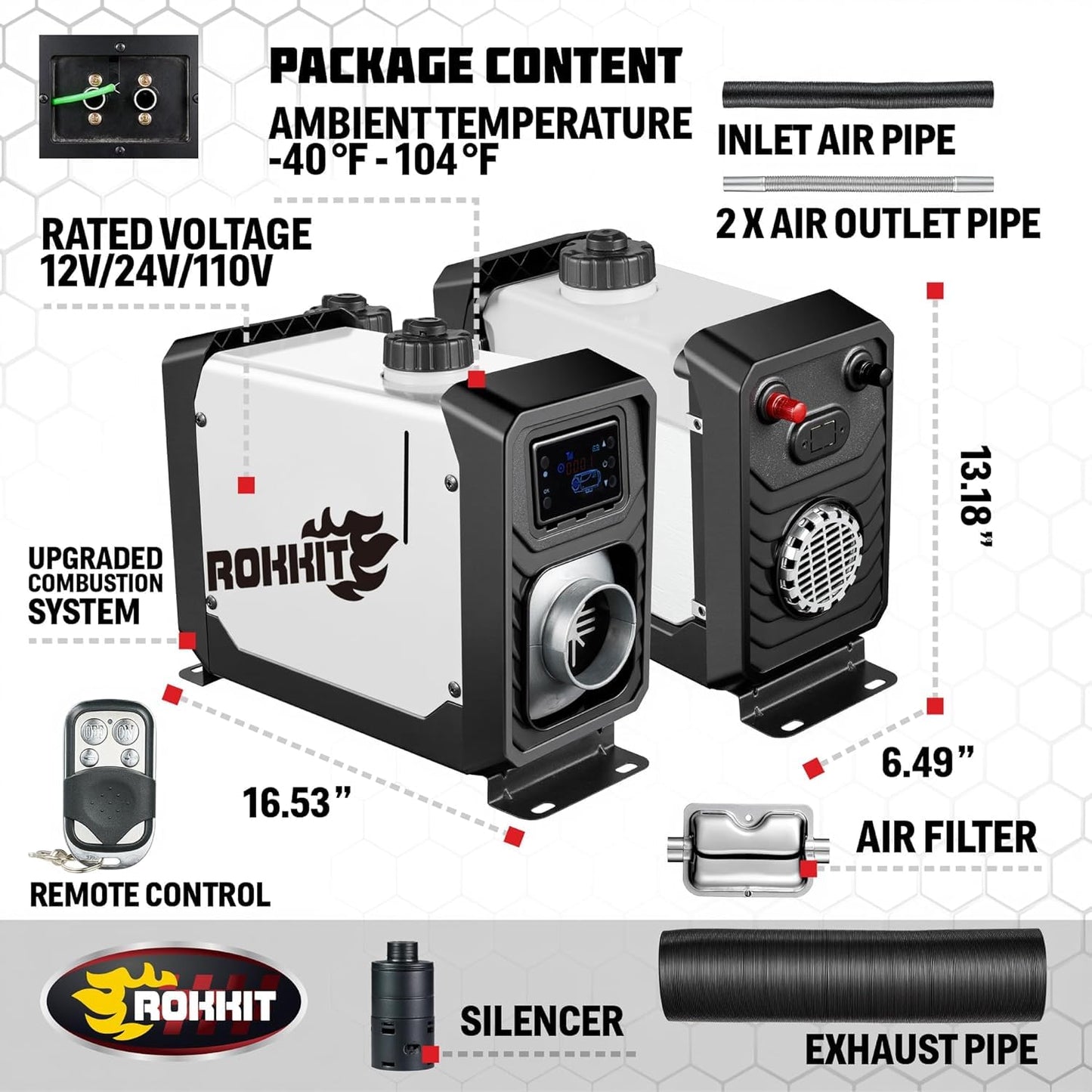 [2026 Version] ROKKIT 8KW Diesel Heater, 110V/12V All-in-One Diesel Air Heater, Portable Diesel Heater with LCD Monitor & Remote, Fast Heating Low Noise Diesel Parking Heater for Tent, Car, RV, Camper