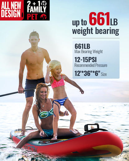 NACATIN 12' Extra Large Inflatable Stand Up Paddle Board with Seat, Wide 36" SUP Board for Adults & Family, with Single/Double Paddle, Kayak Seat, Pump, Stable Wide Deck for Beginners, Lake and River