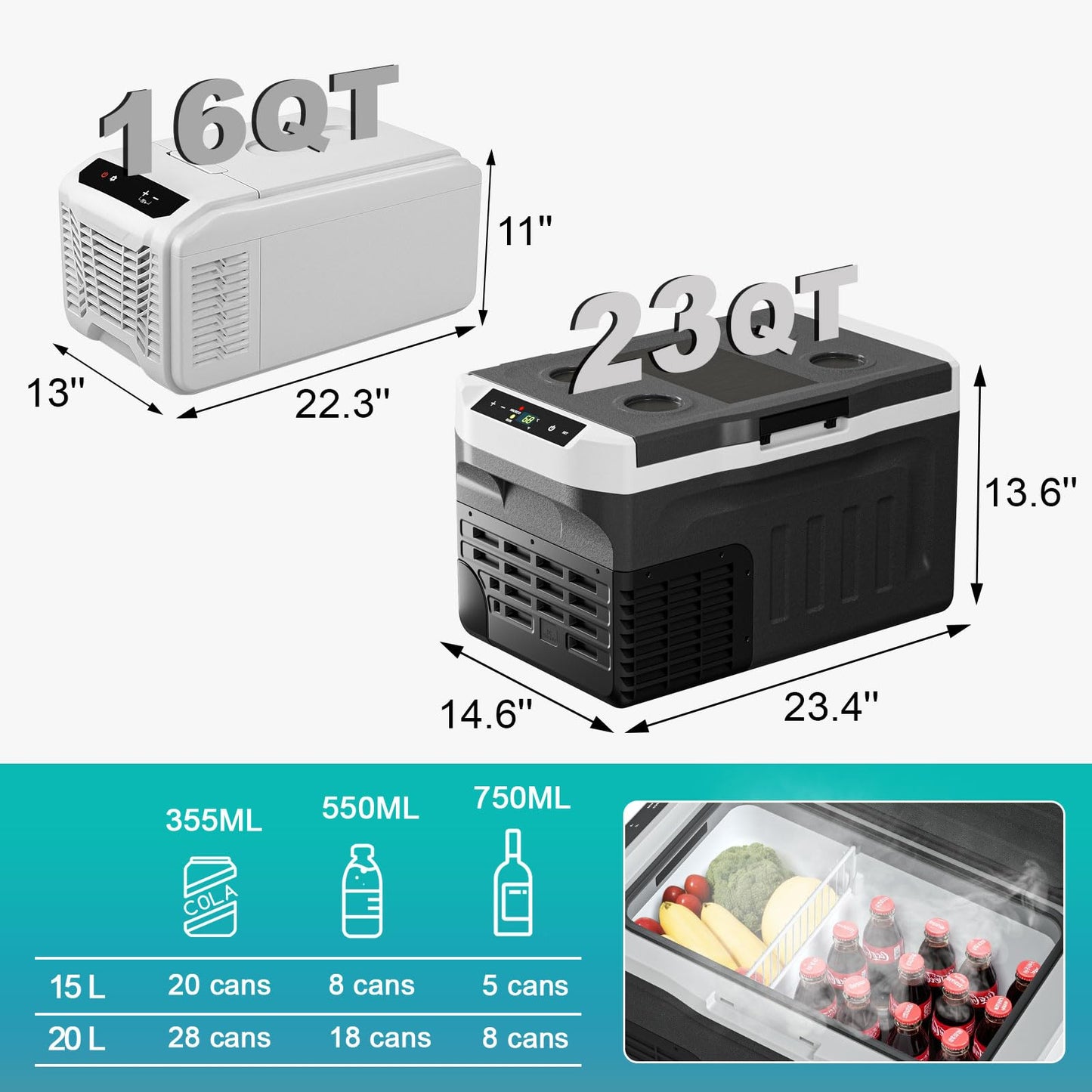 Eeivess 12 Volt Refrigerator, 23QT(20L) Portable Freezer Compressor Cooler, 12/24V DC & 110-240V AC, -4℉~68℉ Dual Mode, Car Fridg for Camping, Travel, Truck, RV, Boat