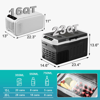 Eeivess 12 Volt Refrigerator, 23QT(20L) Portable Freezer Compressor Cooler, 12/24V DC & 110-240V AC, -4℉~68℉ Dual Mode, Car Fridg for Camping, Travel, Truck, RV, Boat