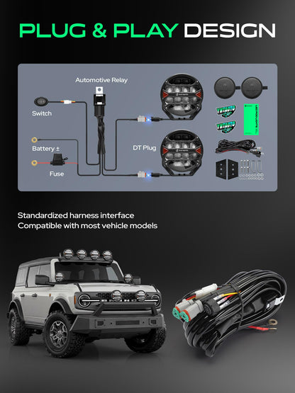 YHTAUTO 9 Inch LED Light Bars w/Wiring Harness & Light Cover, 180W, 12000LM, 5700K, Driving 12X45° Beam Off Road Camper Lights for Truck SUV ATV UTV Golf Cart Tractor Van Boat IP67 Waterproof Lamp