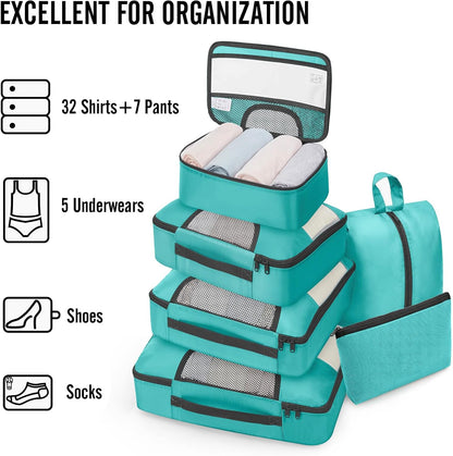 Veken Packing Cubes - Travel Organizer Bags Set with Large Laundry Bag & Passport Holder | 4 Sizes for Suitcase