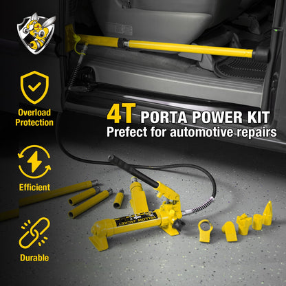 YELLOW JACKET 4 ton Hydraulic Ram Jack Pusher Puller Auto Body Frame Repair Tool Porta Power Kit with Blow Mold Carrying Storage Case for Car Repair,Truck,Farm