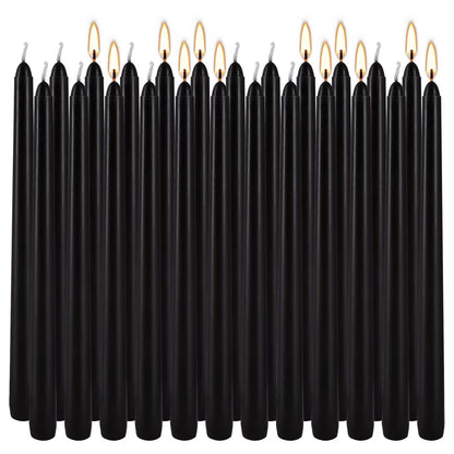 YOROXRG 24 Pack Black Taper Candles, 7-8 Hours Burn Time, Unscented, Smokeless and Dripless, 0.75 x 10 Inch Dinner Candle Set for Halloween, Household, Wedding, Party and Home Décor Candlesticks