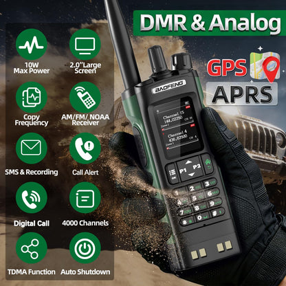 BAOFENG DM32 DMR Radio Ham Radio 10W Handheld Long Range Rechargeable Walkie Talkies GPS DM-32UV Digital NOAA 5RM Tactical Radio USB-C Charger for Hunting Survival Gear,2Pack