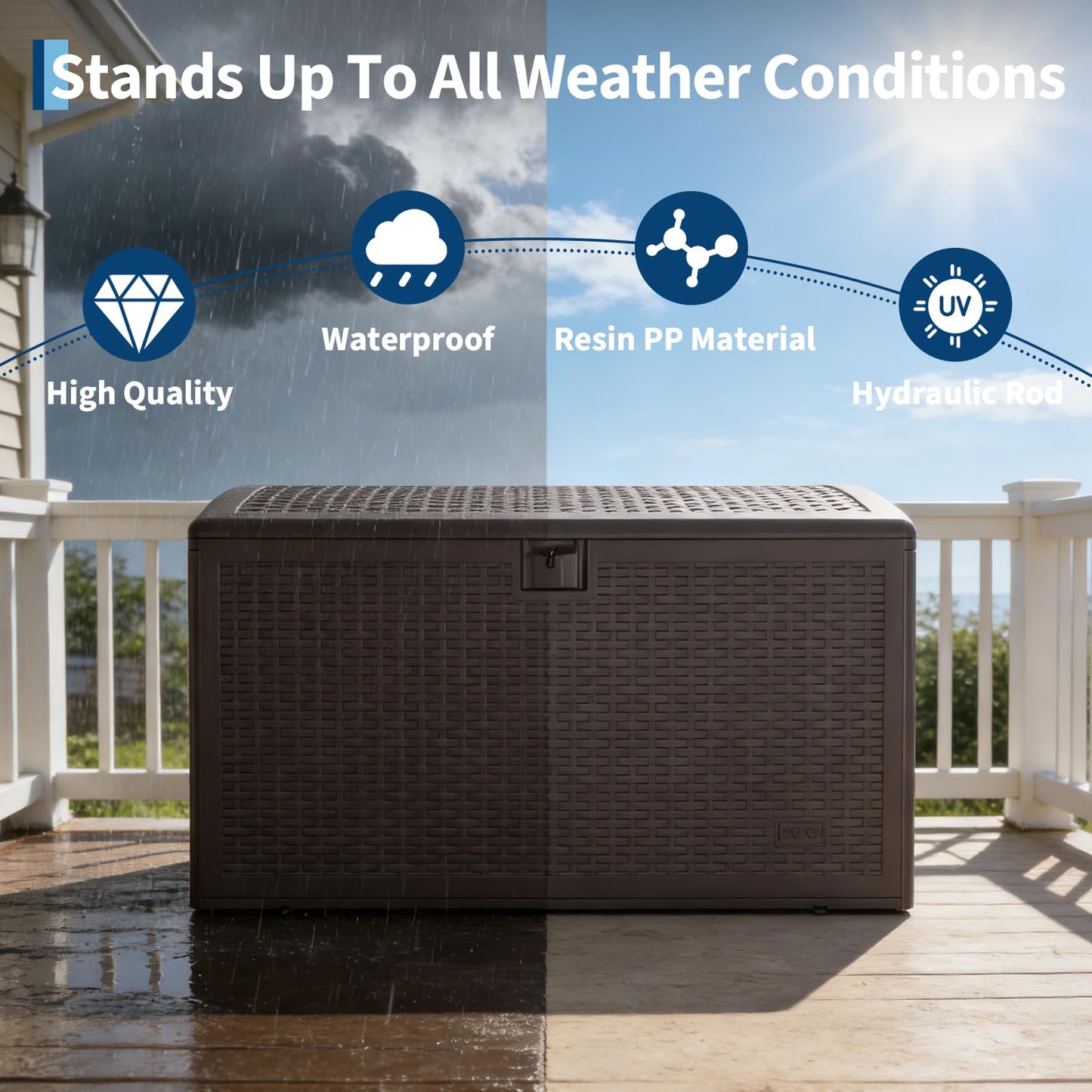 120 Gallon Waterproof Large Resin Deck Box Indoor Outdoor, Lockable Storage Container for Patio Furniture Cushions, Throw Pillows, Garden Tools, and Pool Floats, Brown