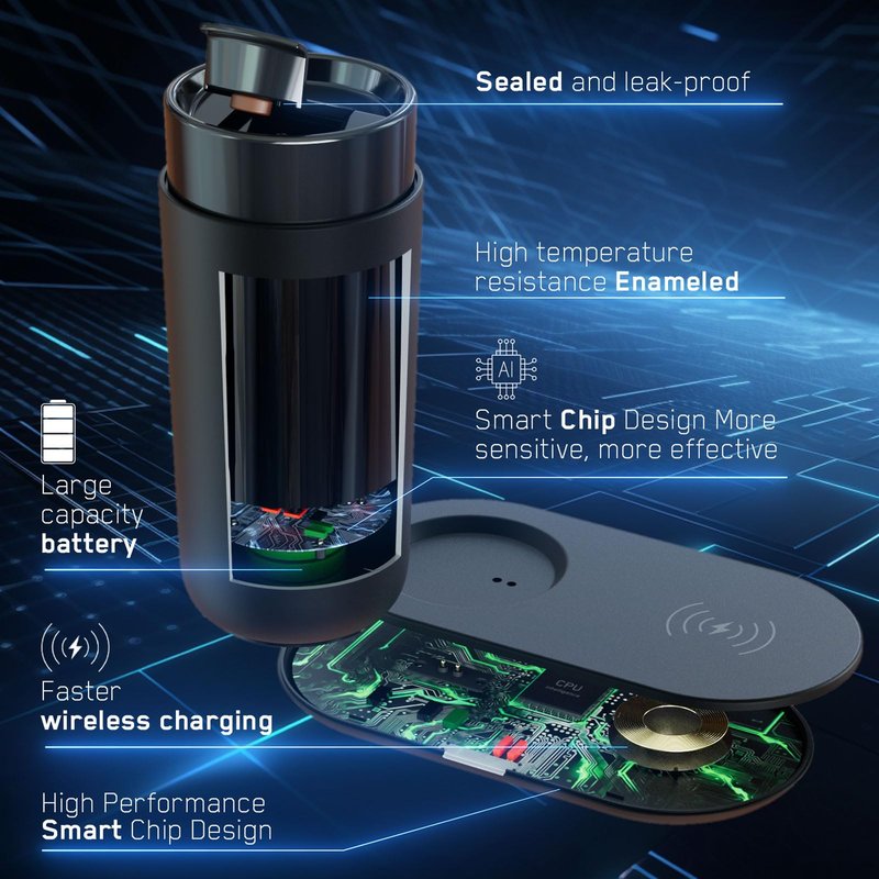 LEGARDLILIU Temperature Control Heated Coffee Mug Smart Self Heating Travel Mug 12 Oz App Controlled Warmer Mug 4-10 Hour LED Display Keep Coffee Hot Fast Wireless Charger Base Dull Black