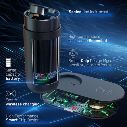 LEGARDLILIU Temperature Control Heated Coffee Mug Smart Self Heating Travel Mug 12 Oz App Controlled Warmer Mug 4-10 Hour LED Display Keep Coffee Hot Fast Wireless Charger Base Dull Black