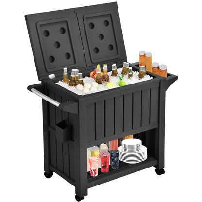 DWVO Cooler with Wheels, Rolling Ice Chest with Bottle Opener Drainage, 85 Quart Portable Patio Cooler on Wheels, Outdoor Beverage, Ice Chest Cart for Pool Deck Party BBQ Cookouts (Black)