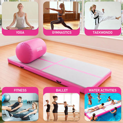 Inflatable Gymnastics Mat 10ft/13ft/ Air Training Mats+Gymnastics Barrel,4/6 inThickness Tumble Track Mat Inflatable Floor Mats with Air Pump for Tumble Gym Training Cheerleading Yoga Home Outdoor