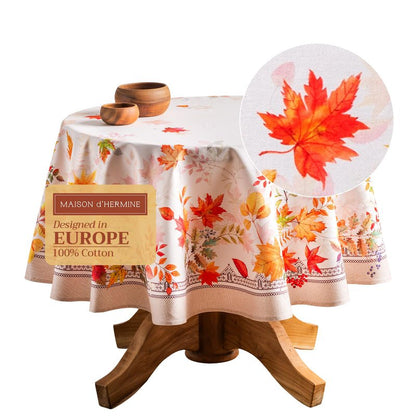 Maison d' Hermine Table Cloth Round Table 100% Cotton 63 Inches Fall Tablecloth Reusable Everyday Use for Thanksgiving Christmas Decorations Dining Farmhouse Party (Amarante)