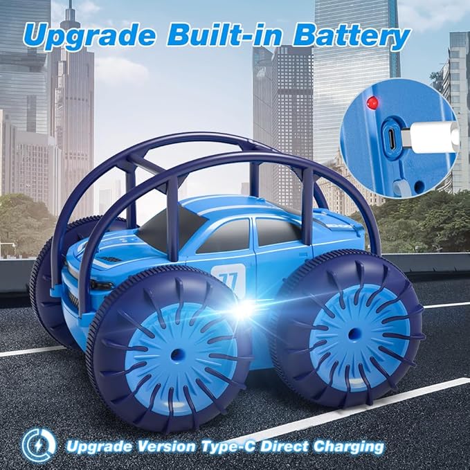 MaxTronic Amphibious Remote Control CarRechargeable RC Cars Toy 360° Flips Rotation Stunt Crawler 15KM/H 4WD All Terrain Outdoor Indoor Toy for Kids Boys Girls 3-12