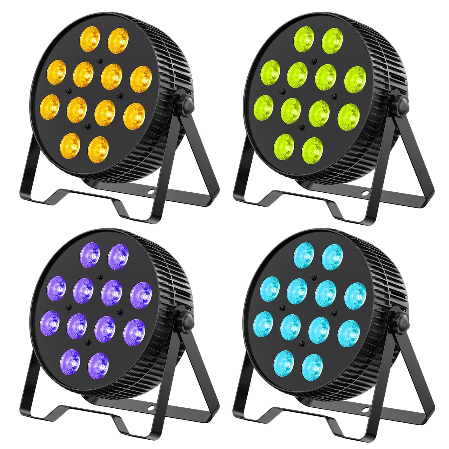 Betopper LED Stage Lights, 12X18W DJ Par Light, RGB+Lime+Amber+UV 6-in-1 Wash/Strobe Effect Stage Lighting, DMX512/Sound Activated Uplighting Lights for DJ, Parties, Concerts, Bars, 4-Pack