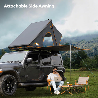 Explorer Pro Rooftop Tent Hard Shell with Side Awning&LED Light Strip, 2-3 Person Roof Top Tent for 4 Season Camping, Aluminum Pop Up Roof Tent for Truck Jeep SUV Van Trailer