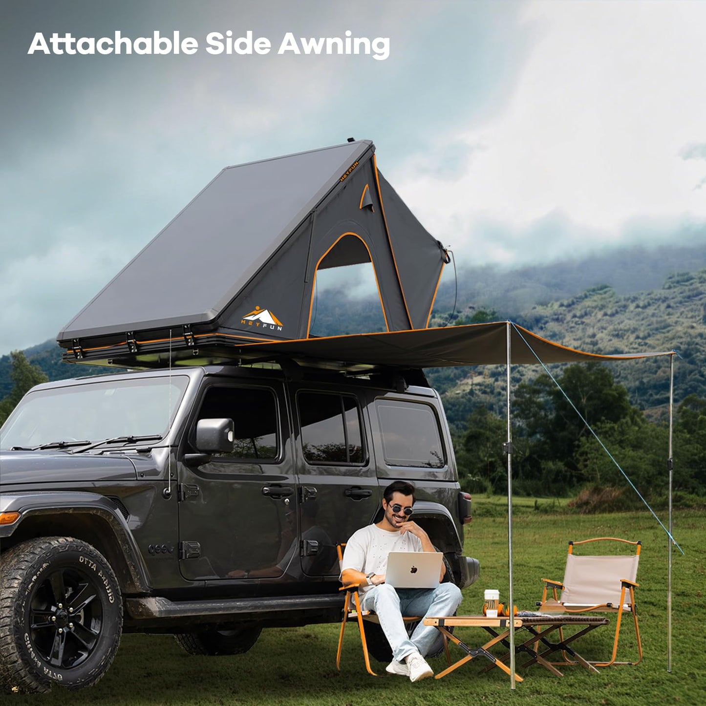 Explorer Pro Rooftop Tent Hard Shell with Side Awning&LED Light Strip, 2-3 Person Roof Top Tent for 4 Season Camping, Aluminum Pop Up Roof Tent for Truck Jeep SUV Van Trailer