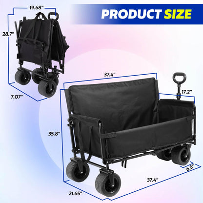 Portable Collapsible Folding Wagon, 550LBS Heavy Duty Utility Carts,Reclining Camper, Expandable Storage, Padded and Wheeled, All Terrain Wheels, Great for Camping, Outdoors, Shopping (Black)