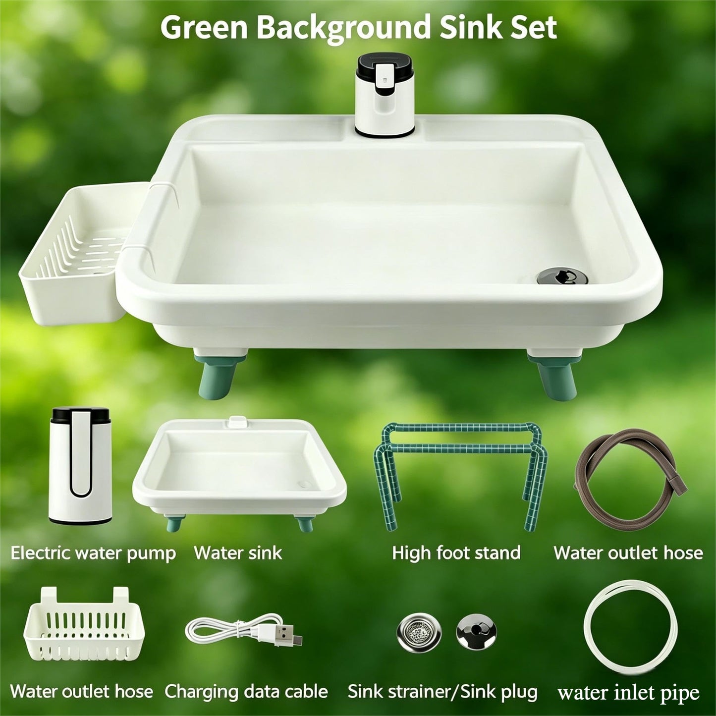 Portable Camping Sink with Electric Faucet, Adjustable Height Stand, Freestanding Outdoor Hand Washing Station, Foldable Wash Basin with Drain Hose & Soap Dispenser, Tank-Free Mobile Sink for Camping