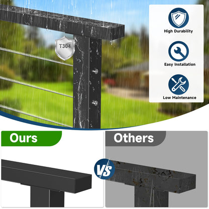Gyykzz 8FT Stainless Steel 304 Handrail Black 3Pack, Rectangular Handrail Flat Top Rail with SS304 End Cap and POM Connecting Blocks for Indoor Outdoor Deck Stair Cable Railing System DIY Balustrade