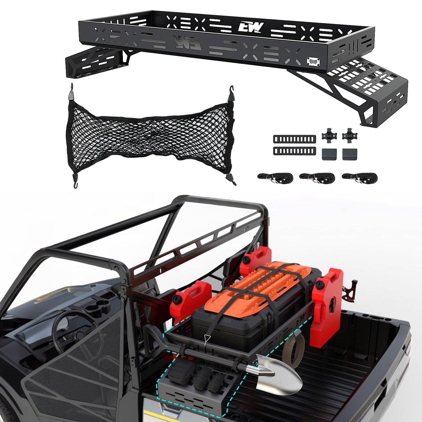 NIXFACE UTV Cargo Rack Aluminum Adjustable Universal with Cargo Net Fit for UTVs Trucks,Vans,SUVs Carry More for Off-Road,Farming,Hunting