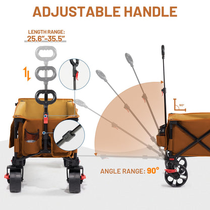 Timber Ridge 47" L Collapsible Wagon with Tailgate & Brake, 300 lbs Heavy Duty Beach Wagon with All-Terrain Big Wheels, 250L Foldable Utility Cart for Sand Camping Sports Shopping, Orange