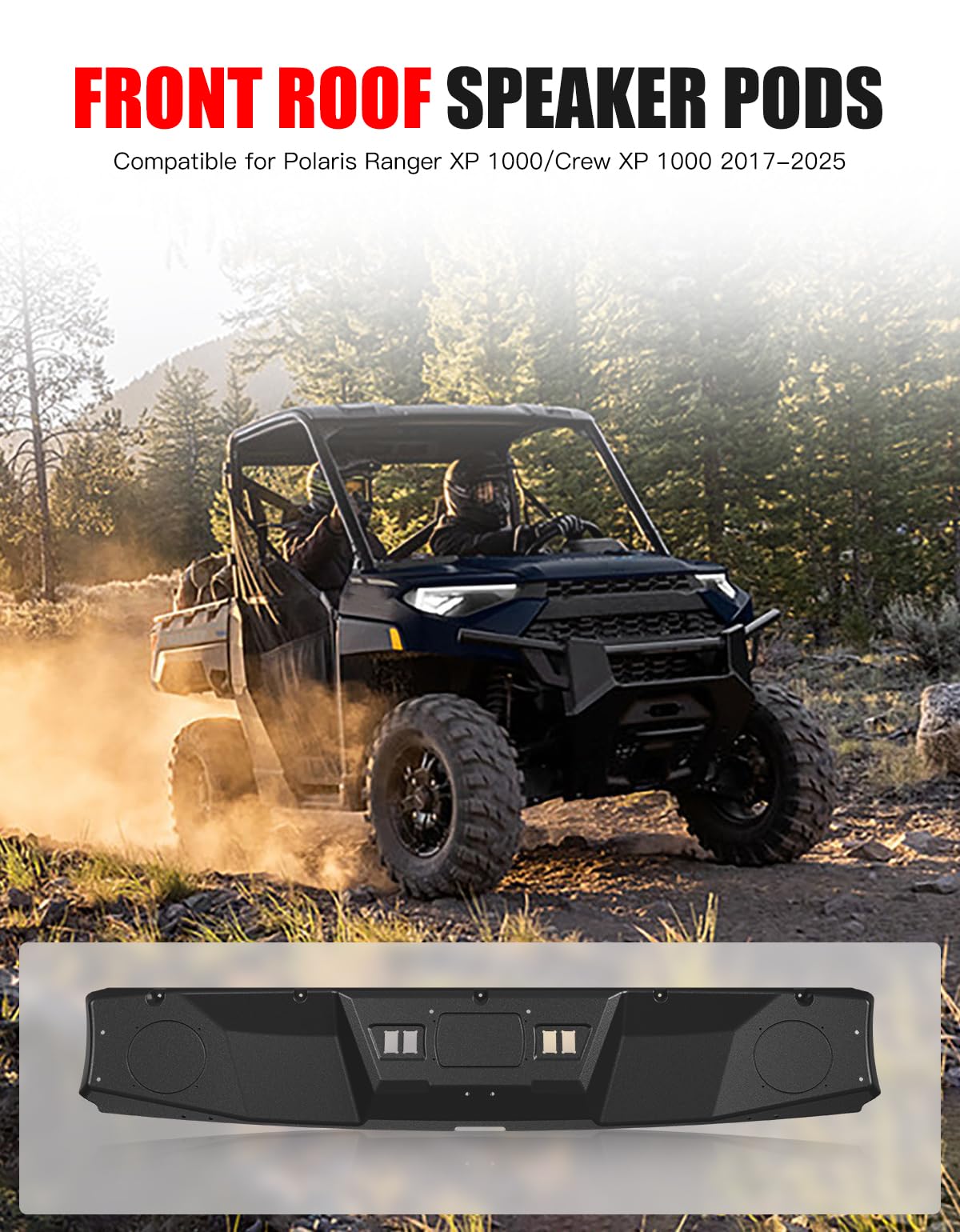 XATVXUTV Overhead 6.5" Speaker Pods Roof Liner for Polaris Ranger XP 1000 / Crew 2017-2025 Accessories, Front Roof Full Enclosure UTV Speaker Box, All-Weather Protection