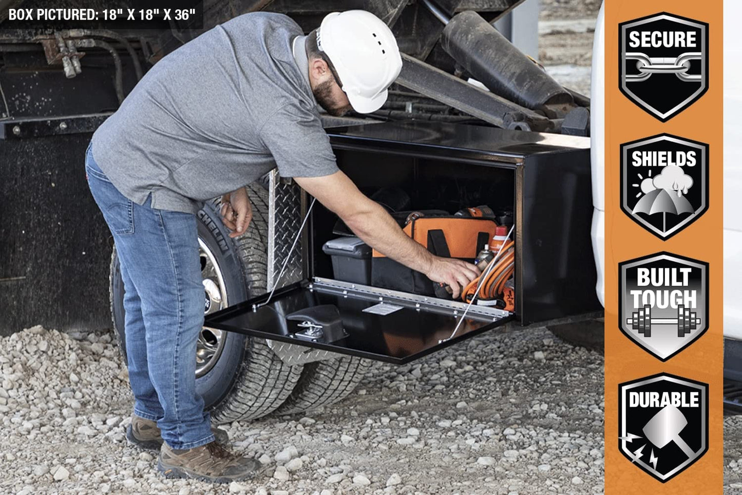 Buyers Products 1708310 Black Steel Underbody Truck Tool Box – 18 x 24 x 48 Inch - Truck Bed & Underbelly RV Storage Box, Locking T-Latch, Weather-Resistant, Heavy-Duty Flatbed Job Box, Made in USA
