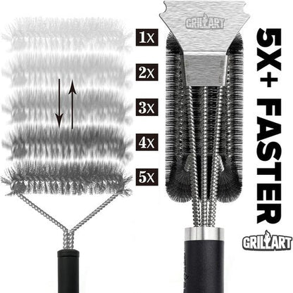 GRILLART Grill Brush - 18" Stainless Steel BBQ Brush with 3-in-1 Bristles for Safe Cleaning