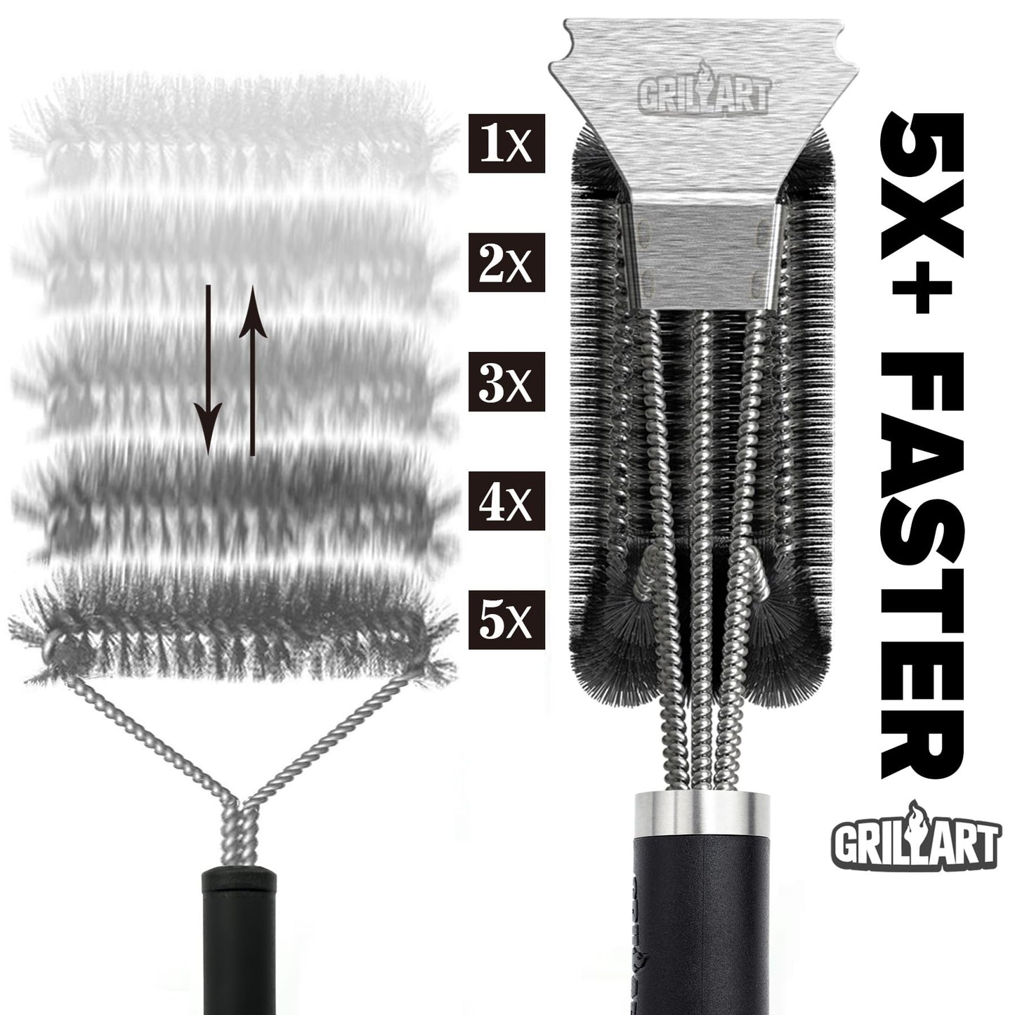 GRILLART Grill Brush and Scraper BBQ Brush for Grill, Safe 18" Stainless Steel Woven Wire 3 in 1 Bristles Grill Cleaning Brush, BR-4516