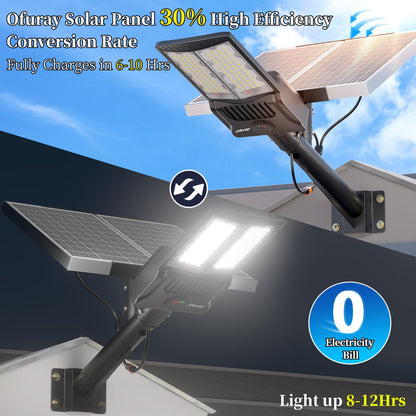 Ofuray Of-8800W Solar Street Lights Outdoor,IP67 Solar Security Flood Lights Parking Lot Commercial with Motion Sensor, 6500k Led Dusk to Dawn with Remote Control for Street,Park,Barn