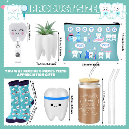 Pickmesh 6 Pcs Nurse Week Appreciation Gifts Dentist Hygienist Gifts 16 oz Glass Cups with Lid Makeup Bag Socks Badge Holder Tooth Brush Pot for Women Doctor Nurse Appreciation Accessories(Blue)