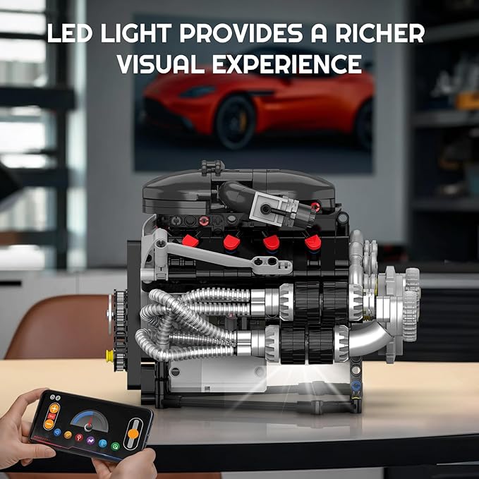 V8 Engine Model Kit That Works APP Controlled Engines Building Block Set for Adults Physical Science Experiment Models Best STEM Toy Gifts for Adult (689 Pcs)