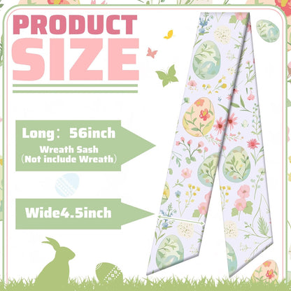 VitalCozy Easter Egg Floral Wreath Sash - Satin Monogram Garland Ribbon for Indoor/Outdoor Decor